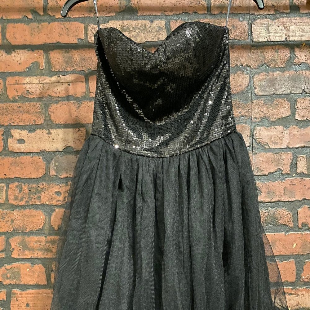 Forever 21 Sequin Top Sheer Mesh Bottom Mini Little Black Dress LBD, Small,Prom